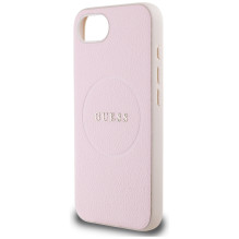 Guess Grained Ring MagSafe iPhone 16e dėklas – rožinis