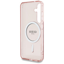 Guess Glitter Circle Classic Logo MagSafe dėklas, skirtas Samsung Galaxy S25 Pink