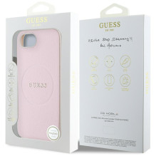 Guess Grained Ring MagSafe iPhone 16e dėklas – rožinis