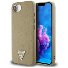 Guess Grained Triangle MagSafe dėklas iPhone 16e - rudas