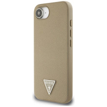 Guess Grained Triangle MagSafe dėklas iPhone 16e - rudas