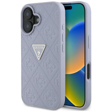 Guess Hot Stamp 4G modelio trikampis metalinis logotipas iPhone 16 dėklas – violetinis