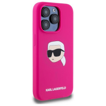 Karl Lagerfeld KLHMP15LSKHPPPLF iPhone 15 Pro 6.1' fuksijos / fuschia kietas dėklas Silikoninis Karl Head Print MagSafe