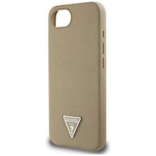 Guess Grained Triangle MagSafe dėklas iPhone 16e - rudas