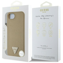 Guess Grained Triangle MagSafe dėklas iPhone 16e - rudas
