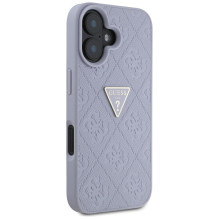 Guess Hot Stamp 4G modelio trikampis metalinis logotipas iPhone 16 dėklas – violetinis