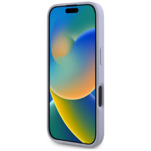 Guess Hot Stamp 4G modelio trikampis metalinis logotipas iPhone 16 dėklas – violetinis