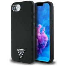 Guess Grained Triangle MagSafe dėklas iPhone 16e - juodas