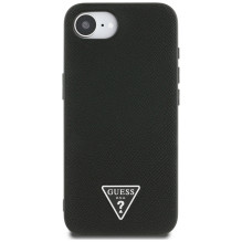 Guess Grained Triangle MagSafe dėklas iPhone 16e - juodas