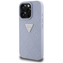 Guess Hot Stamp 4G modelio trikampis metalinis logotipas iPhone 16 Pro dėklas – violetinis