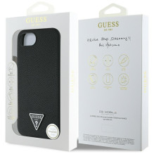 Guess Grained Triangle MagSafe dėklas iPhone 16e - juodas