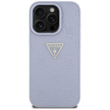 Guess Hot Stamp 4G modelio trikampis metalinis logotipas iPhone 16 Pro dėklas – violetinis