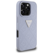Guess Hot Stamp 4G modelio trikampis metalinis logotipas iPhone 16 Pro dėklas – violetinis