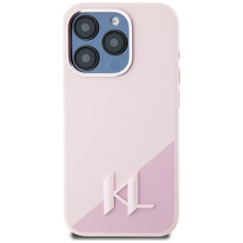 Karl Lagerfeld Silicone Shadow Metal Initial MagSafe Case for iPhone 15 Pro Pink