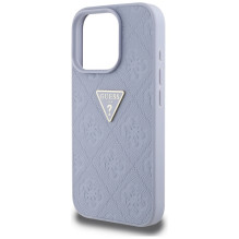 „Guess Hot Stamp 4G Pattern Triangle“ metalinis logotipo dėklas iPhone 16 Pro Max – violetinis