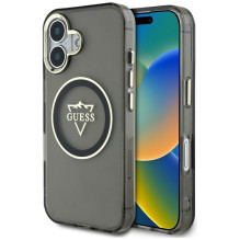 Guess IML Metal Mountain Logo MagSafe dėklas iPhone 16 - juodas