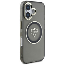 Guess IML Metal Mountain Logo MagSafe dėklas iPhone 16 - juodas
