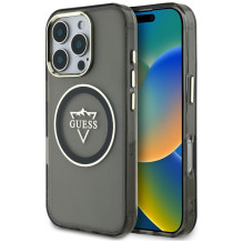 Guess IML metalinis kalnų logotipas MagSafe iPhone 16 Pro Max dėklas – juodas