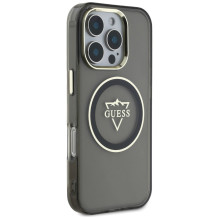 Guess IML metalinis kalnų logotipas MagSafe iPhone 16 Pro Max dėklas – juodas