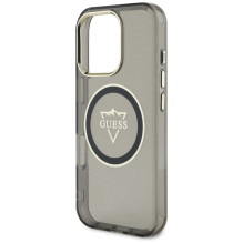 Guess IML metalinis kalnų logotipas MagSafe iPhone 16 Pro Max dėklas – juodas