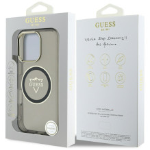 Guess IML metalinis kalnų logotipas MagSafe iPhone 16 Pro Max dėklas – juodas
