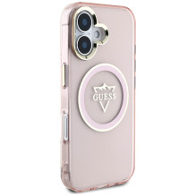 Guess IML metalo kalnų logotipas MagSafe iPhone 16 dėklas – rožinis