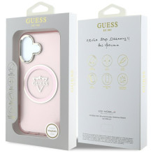 Guess IML metalo kalnų logotipas MagSafe iPhone 16 dėklas – rožinis