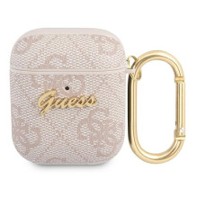 Guess 4G Script metalinis dėklas, skirtas AirPods 1/2 – rožinis