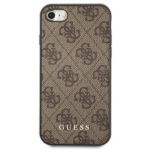 Guess 4G metalinis auksinis logotipo dėklas, skirtas iPhone SE 2022 / 2020 / 7 / 8 – ruda