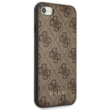 Guess 4G metalinis auksinis logotipo dėklas, skirtas iPhone SE 2022 / 2020 / 7 / 8 – ruda