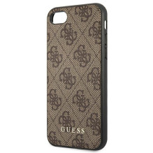 Guess 4G metalinis auksinis logotipo dėklas, skirtas iPhone SE 2022 / 2020 / 7 / 8 – ruda