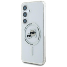 Case Karl Lagerfeld Button Karl &amp; Choupette Heads Printed Logo MagSafe Samsung Galaxy S25 white