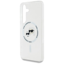 Dėklas Karl Lagerfeld mygtukas Karl Choupette galvutės, atspausdintas logotipas MagSafe Samsung Galaxy S25 baltas
