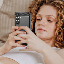 Lankstus silikoninis anglies pluošto dėklas, skirtas „Xiaomi Redmi Note 14 5G“ - juodas