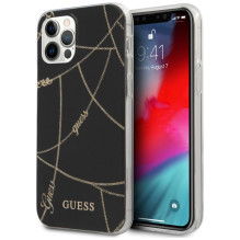 Guess Gold Chain Collection iPhone 12 Pro Max 6,7 colio dėklas – juodas