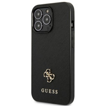 Guess Saffiano 4G mažas metalinis logotipo dėklas, skirtas iPhone 13 Pro / 13 6.1' - juodas