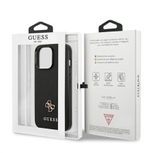Guess Saffiano 4G mažas metalinis logotipo dėklas, skirtas iPhone 13 Pro / 13 6.1' - juodas