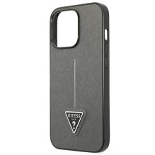 Guess Saffiano Triangle Logo dėklas, skirtas iPhone 13 Pro / 13 6.1' - sidabrinis