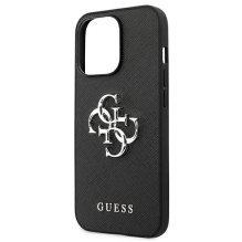 Guess Saffiano 4G metalinis logotipo dėklas, skirtas iPhone 13 Pro / 13 6.1' - juodas