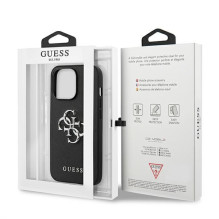 Guess Saffiano 4G metalinis logotipo dėklas, skirtas iPhone 13 Pro / 13 6.1' - juodas