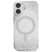 Guess HC Resin Bottom Glitter MagSafe dėklas iPhone 16 - sidabrinis