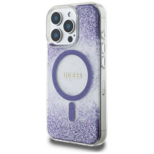 Guess HC Resin Bottom Glitter MagSafe dėklas, skirtas iPhone 16 Pro Max - violetinė