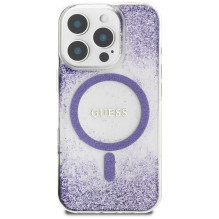 Guess HC Resin Bottom Glitter MagSafe dėklas, skirtas iPhone 16 Pro Max - violetinė
