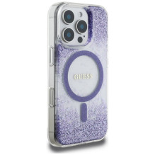 Guess HC Resin Bottom Glitter MagSafe dėklas, skirtas iPhone 16 Pro Max - violetinė