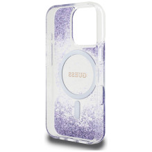 Guess HC Resin Bottom Glitter MagSafe dėklas, skirtas iPhone 16 Pro Max - violetinė