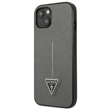 Guess SaffianoTriangle Logo dėklas, skirtas iPhone 13 / 14 / 15 6,1' - sidabrinis