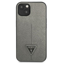 Guess SaffianoTriangle Logo dėklas, skirtas iPhone 13 / 14 / 15 6,1' - sidabrinis