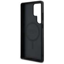 Guess Leather 4G Flowers Print Metal Classic Logo MagSafe Case for Samsung Galaxy S25 Ultra - Black