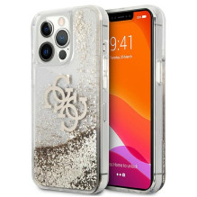 Guess 4G Big Liquid Glitter dėklas, skirtas iPhone 13 Pro Max 6,7' - auksinis