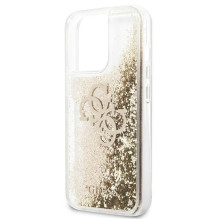 Guess 4G Big Liquid Glitter dėklas, skirtas iPhone 13 Pro Max 6,7' - auksinis